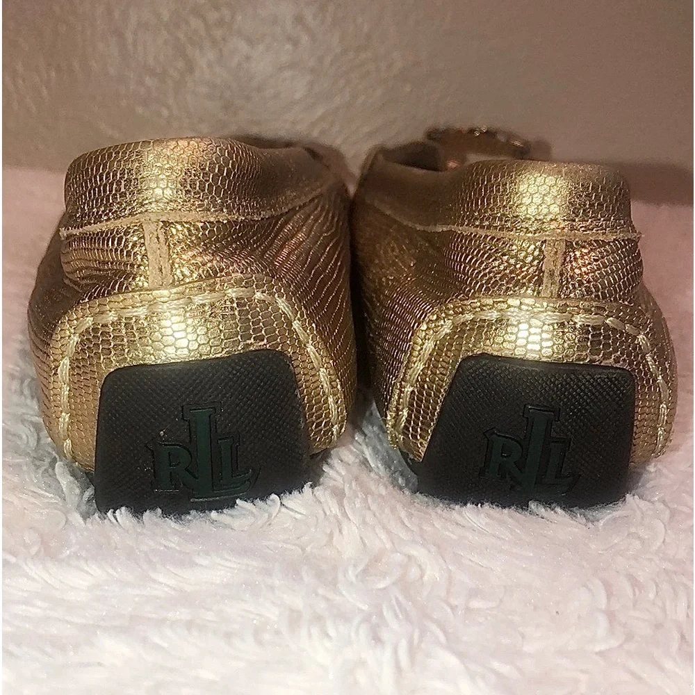 RALPH LAUREN (CARLEY) LEATHER LIZARD PRINT FLAT MOCCASIN DRIVERS 🤩 - Picture 9 of 12
